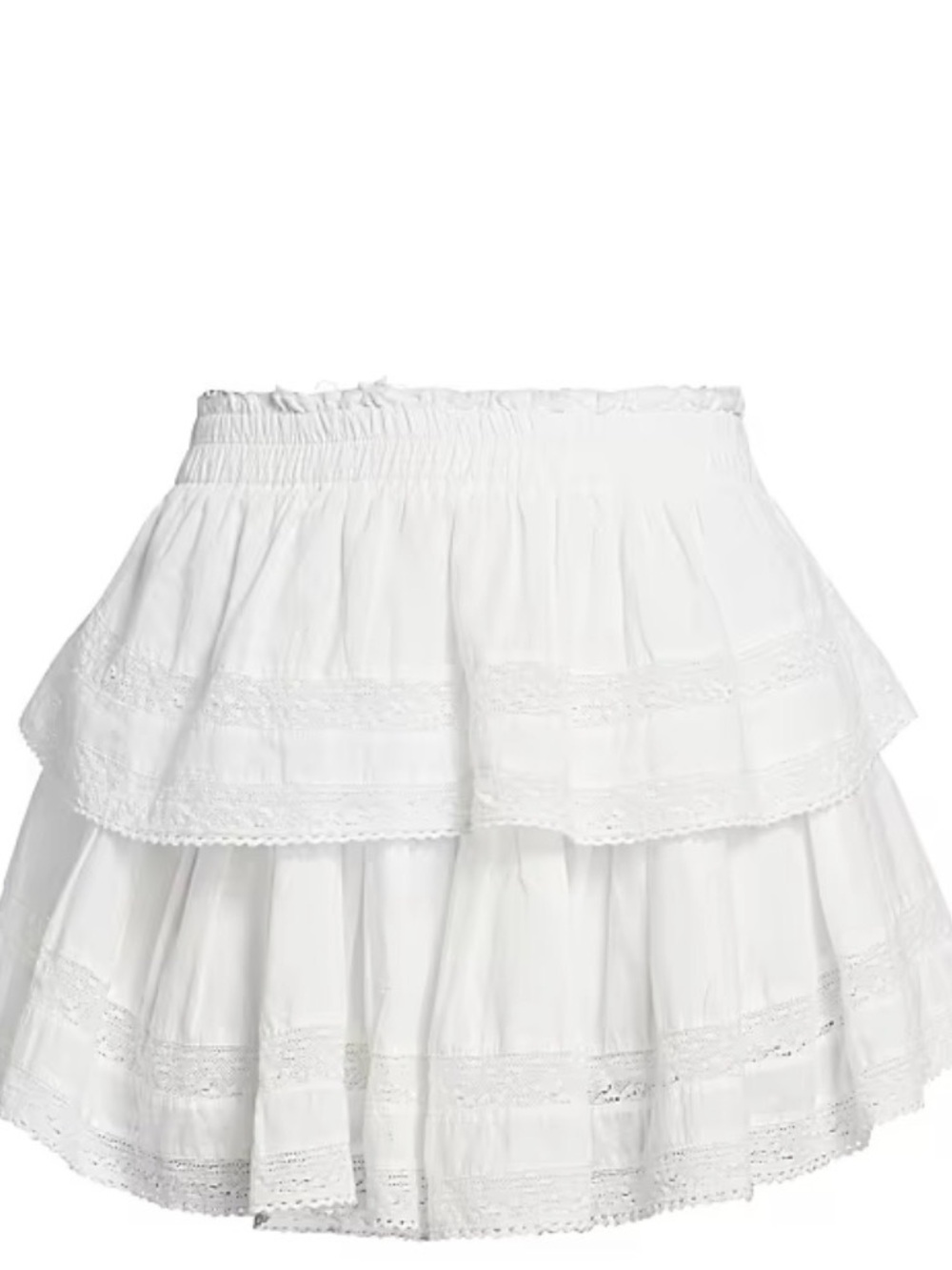 LoveShackFancy White Tiered Lace Mini Skirt